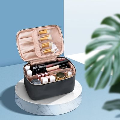 Перемещения молнии cosmeticbags дам сумка портативного водоустойчивого двухслойного косметическая с ручкой