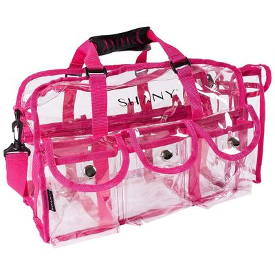 Розовая ясная сумка макияжа PVC - Tote крупноразмерного профессионального визажиста прямоугольный с ремнем