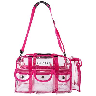 Розовая ясная сумка макияжа PVC - Tote крупноразмерного профессионального визажиста прямоугольный с ремнем