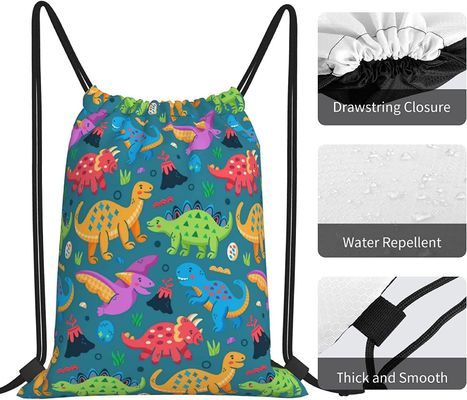 Сумки Drawstring рюкзака Drawstring для сумок строки танца спортзала подростка мальчиков девушек детей ссыпают водоустойчивый динозавр