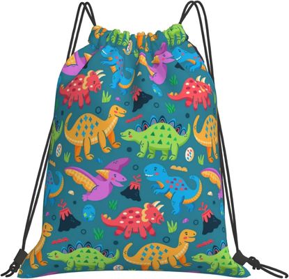 Сумки Drawstring рюкзака Drawstring для сумок строки танца спортзала подростка мальчиков девушек детей ссыпают водоустойчивый динозавр