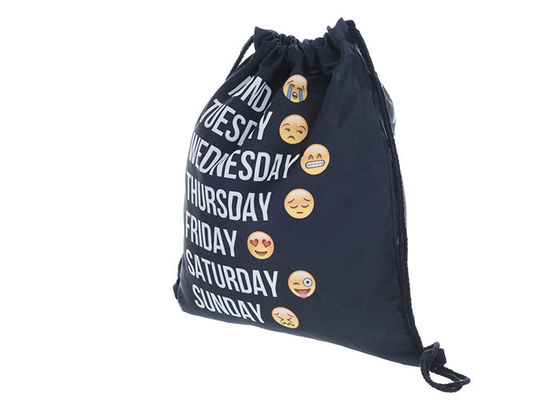 Эмоджи напечатало черный рюкзак строки, отпечатанные сумки Дравстринг с вашим дизайном